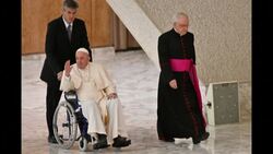CLEAN : PHOTOS: Suffering from knee pain, Pope Francis takes to wheelchair News Clip