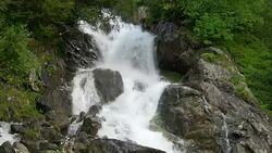 View waterfall scenes in mountains, national park Dombai, Caucasus, Russia Stock Footage