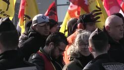 CLEAN : French unions march against pension reform in Versailles during Macron visit News Clip
