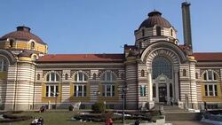 The Central Mineral Bath, an intersting landmark in the center of Sofia, Bulgaria Stock Footage