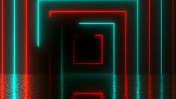 Abstract square neon tunnel with reflection, computer generated background Stock Footage
