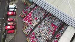 Drone footage of Royal Mail vehicles and cages News Clip
