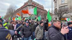 Opposing groups of protesters merge in Dublin city centre News Clip