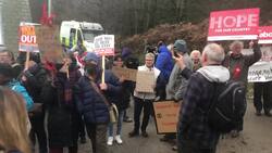 Protesters wait for Boris Johnson on visit to Derbyshire News Clip