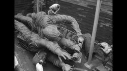 Building statue of famous flag-raising by US Marines on Iwo Jima at foundry in Brooklyn, NY City News Clip