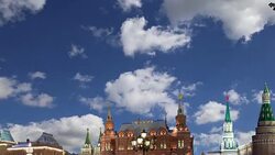 Christmas (New Year holidays) illumination near the Moscow Kremlin at night, Russia Stock Footage
