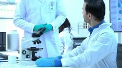 Scientists team meeting and talking in laboratory or medical center. Concept of science, testing development and lab industry. Stock Footage
