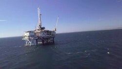 Offshore Fracking Drilling Rig in the Pacific Ocean Stock Footage