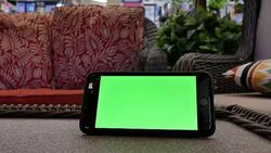 Motion of green screen phone in front of display sofa inside the Canadian tire store Stock Footage