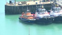Rescued migrants being taken ashore in Dover News Clip