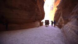 Petra - The narrow passage (Siq) that leads to Petra, Jordan Stock Footage