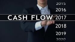 Cash flow for 2021, businessman selects financial report on virtual screen Stock Footage