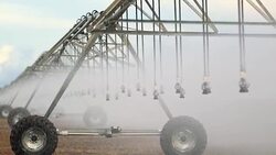 Irrigation pivot system watering agriculture field in 4K 60fps Stock Footage