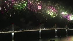 CLEAN : Fireworks as Croatia opens bridge around Bosnia towards Dubrovnik News Clip