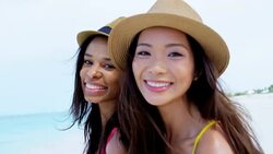 Portrait of African American Asian Chinese girls outdoor Stock Footage