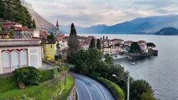 Drone Flight Over Varenna, Lake Como's Stunning Village Stock Footage