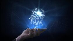 Lifting smart phone, CPU chip circuit board connected human head shape, 4K movie.grow artificial intelligence. Stock Footage