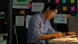 Businessman hard working to late night and work overtime at office. Manager assigns task after timeout of work. Concept of business management, office syndrome and eye problems. Stock Footage