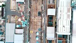 Aerial view of shipyard Stock Footage