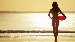 Luxury destination multi ethnic female on tropical beach Stock Footage