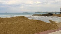 Wide Angle: Sand Pumped onto Beach Stock Footage