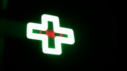 Pharmacy store, Green neon Stock Footage
