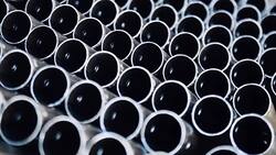 Metal pipe. Round section profile. Stock Footage
