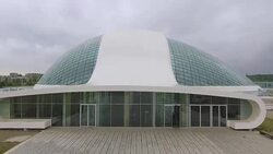 Frontal view of Georgian Parliament building entrance, Kutaisi landmarks Stock Footage