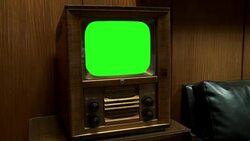 Old Wooden Tv With Green Screen. Zoom In. Stock Footage