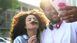Young Couple Taking a Selfie Outdoors Stock Footage