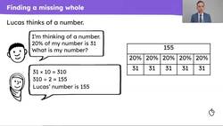 Explain how to solve problems where the percentage part and size is known but the whole is unknown Instructional Video