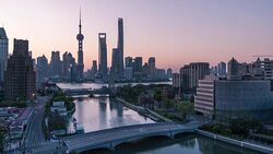 T/L TU Aerial View of Shanghai city skyline sunrise Stock Footage