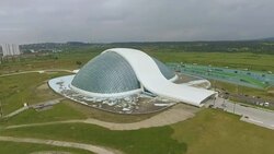 Aerial view of modern Georgian Parliament building in Kutaisi, architecture Stock Footage