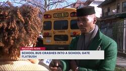 FDNY: School bus crashes into gate in Flatbush; 2 seriously injured News Clip