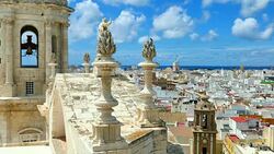 Wide Angle: Looking at City From Top of Church Stock Footage