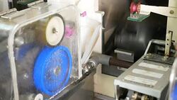 White yarn spools of industrial warping machine in textile factory Stock Footage
