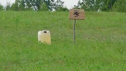 A danger sign on the side of the gasoline container Stock Footage