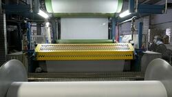 Industrial  warping and sizing machine  in textile factory Stock Footage