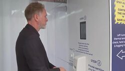 John Scales inside the entrance to  the building site of the New Plough Lane Stadium with sanitary measures in place News Clip
