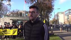 Amnesty Ireland protest outside US embassy calling for ceasefire in Gaza News Clip