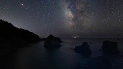 Milky Way Night Sky - Above the Sea Stack Islands on the Oregon Coast Stock Footage