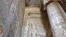 Interior of Dendera temple or Temple of Hathor. Egypt. Dendera, Denderah, is a small town in Egypt. Dendera Temple complex, one of the best-preserved temple sites from ancient Upper Egypt. Stock Footage