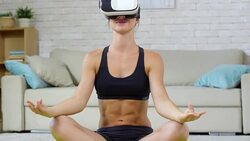 Woman in VR Glasses Relaxing with Meditation Stock Footage