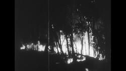 Australia, c.1951: Volunteers in a bush fire in the Blue Mountain Region of New South Wales, Australia cannot control a fire even at night Stock Footage