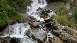 View waterfall scenes in mountains, national park Dombai, Caucasus, Russia Stock Footage