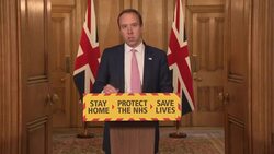 CLEAN: Interior shots of Health Secretary Matt Hancock MP giving the government's daily coronavirus press briefing on 28 April 2020 in London, United Kingdom News Clip