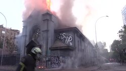 CLEAN : Church torched as people mark Chile protest anniversary News Clip