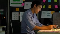 Businessman hard working to late night and work overtime at office. Manager assigns task after timeout of work. Concept of business management, office syndrome and eye problems. Stock Footage