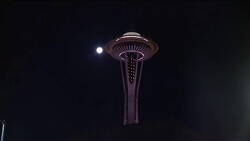 Harvest Moon over Seattle Stock Footage