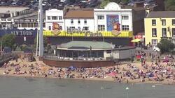 Aerials of a busy Southend on Sea beach News Clip